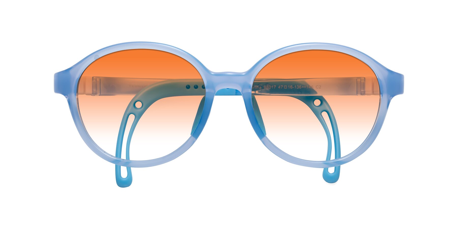 Folded Front of Zerlina in Pilot Blue with Orange Gradient Lenses