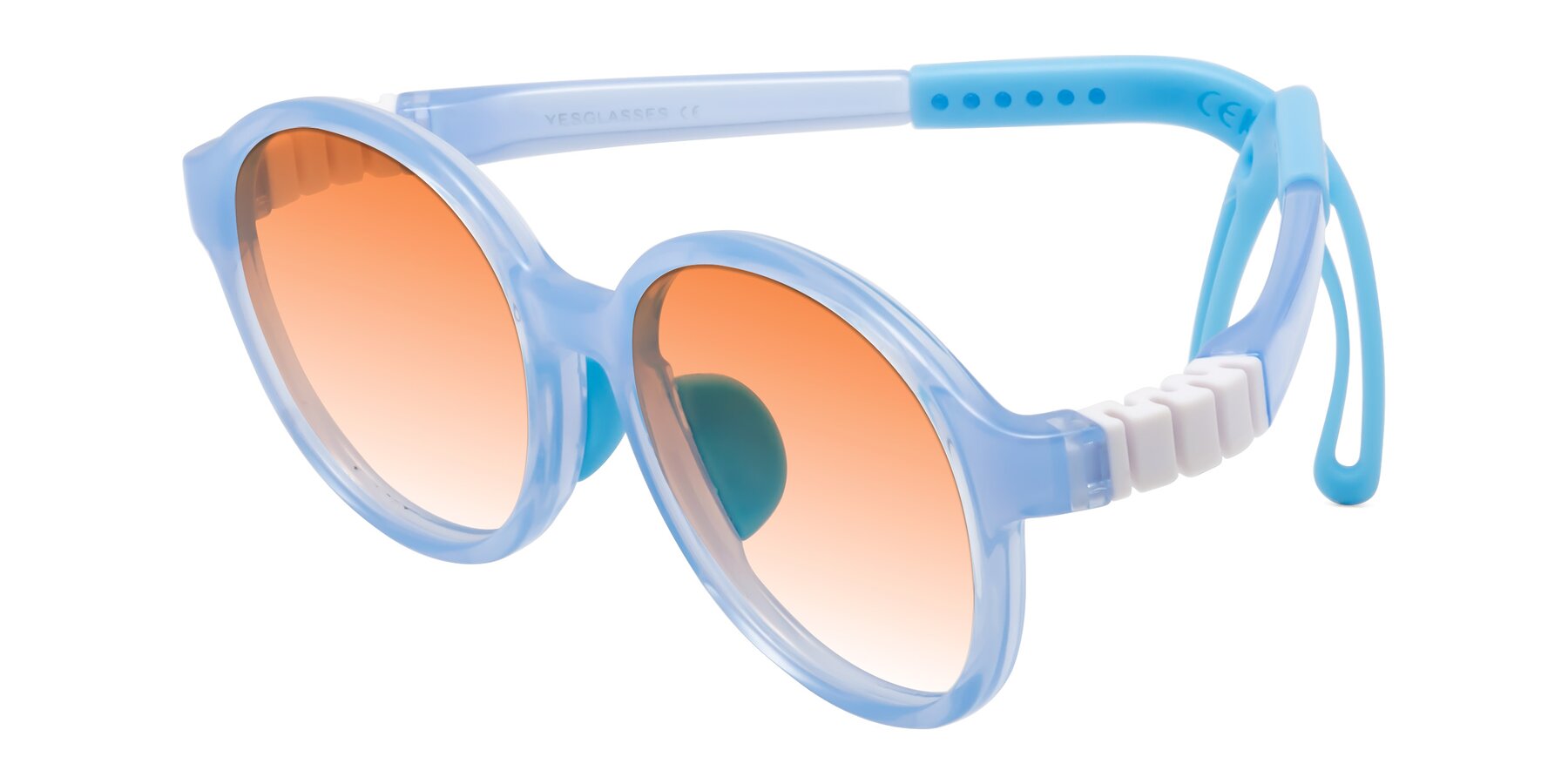 Angle of Zerlina in Pilot Blue with Orange Gradient Lenses