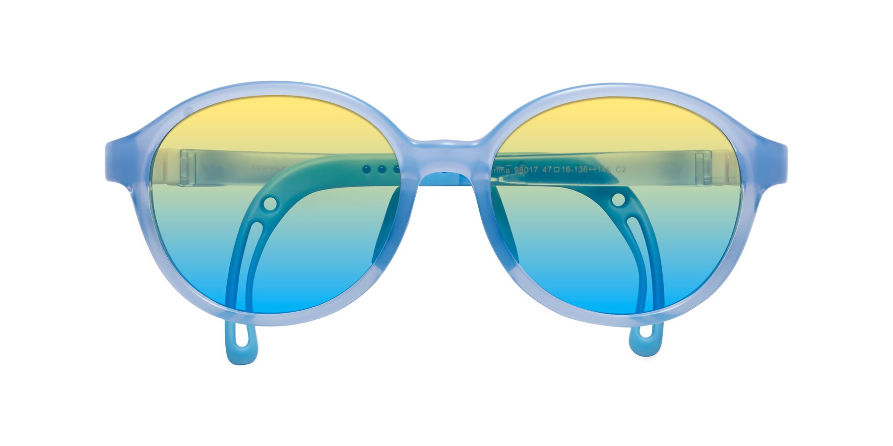 Folded Front of Zerlina in Pilot Blue with Yellow / Blue Gradient Lenses