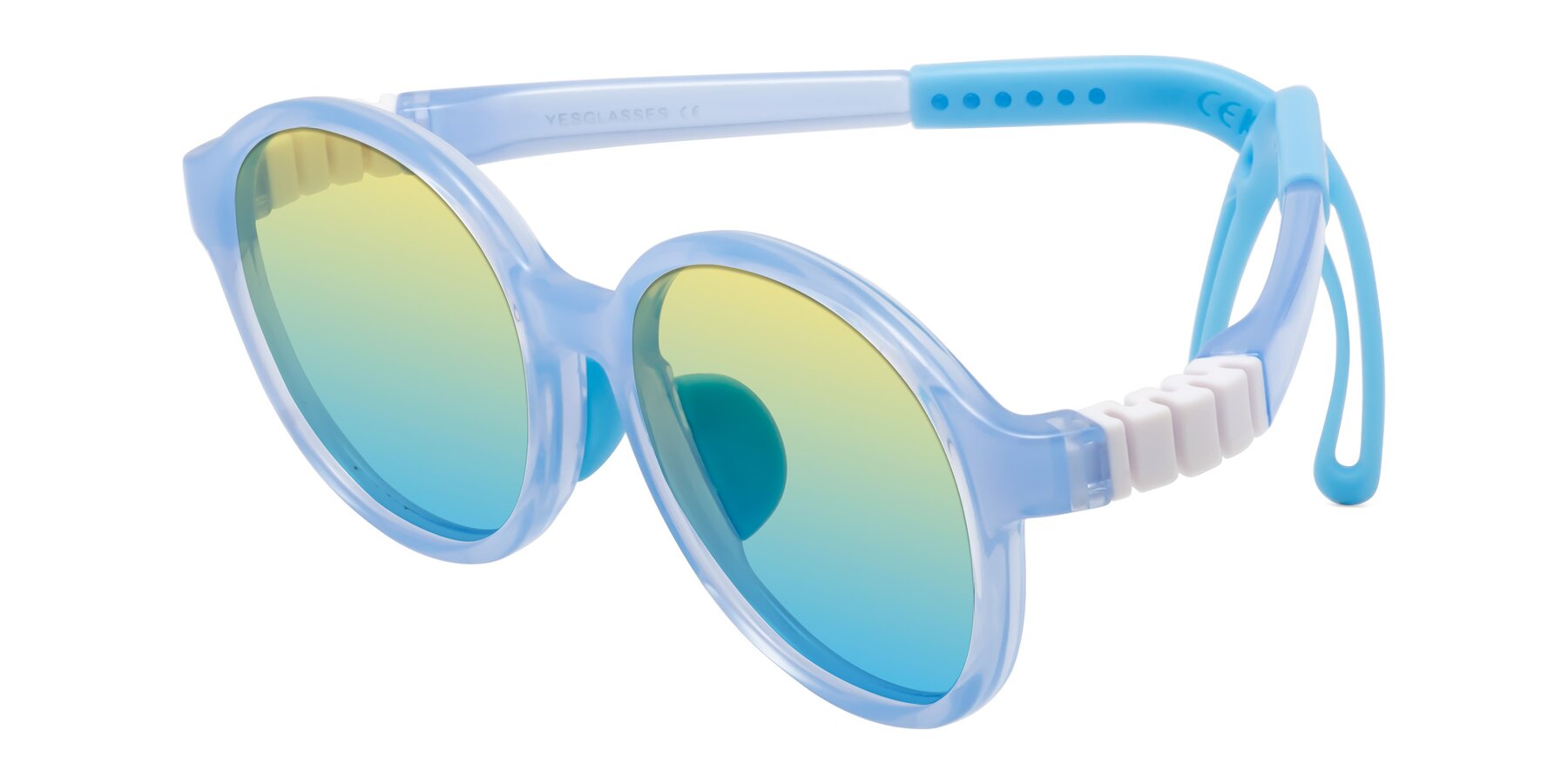 Angle of Zerlina in Pilot Blue with Yellow / Blue Gradient Lenses