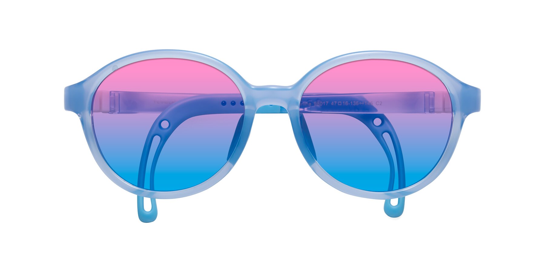 Folded Front of Zerlina in Pilot Blue with Pink / Blue Gradient Lenses