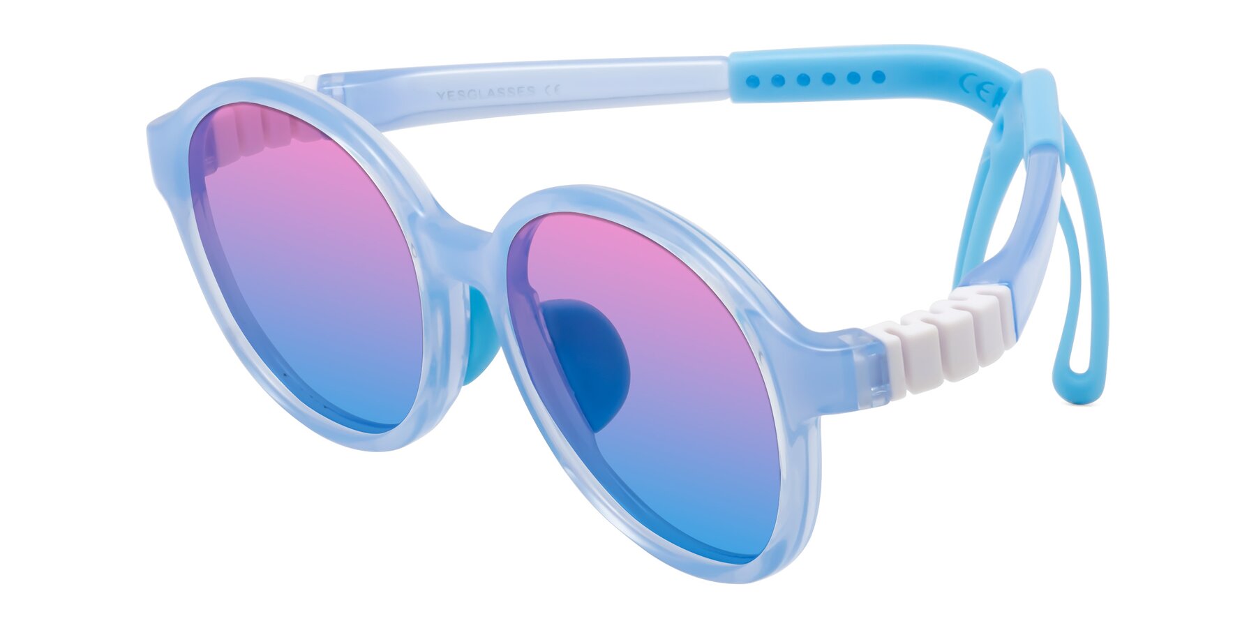 Angle of Zerlina in Pilot Blue with Pink / Blue Gradient Lenses