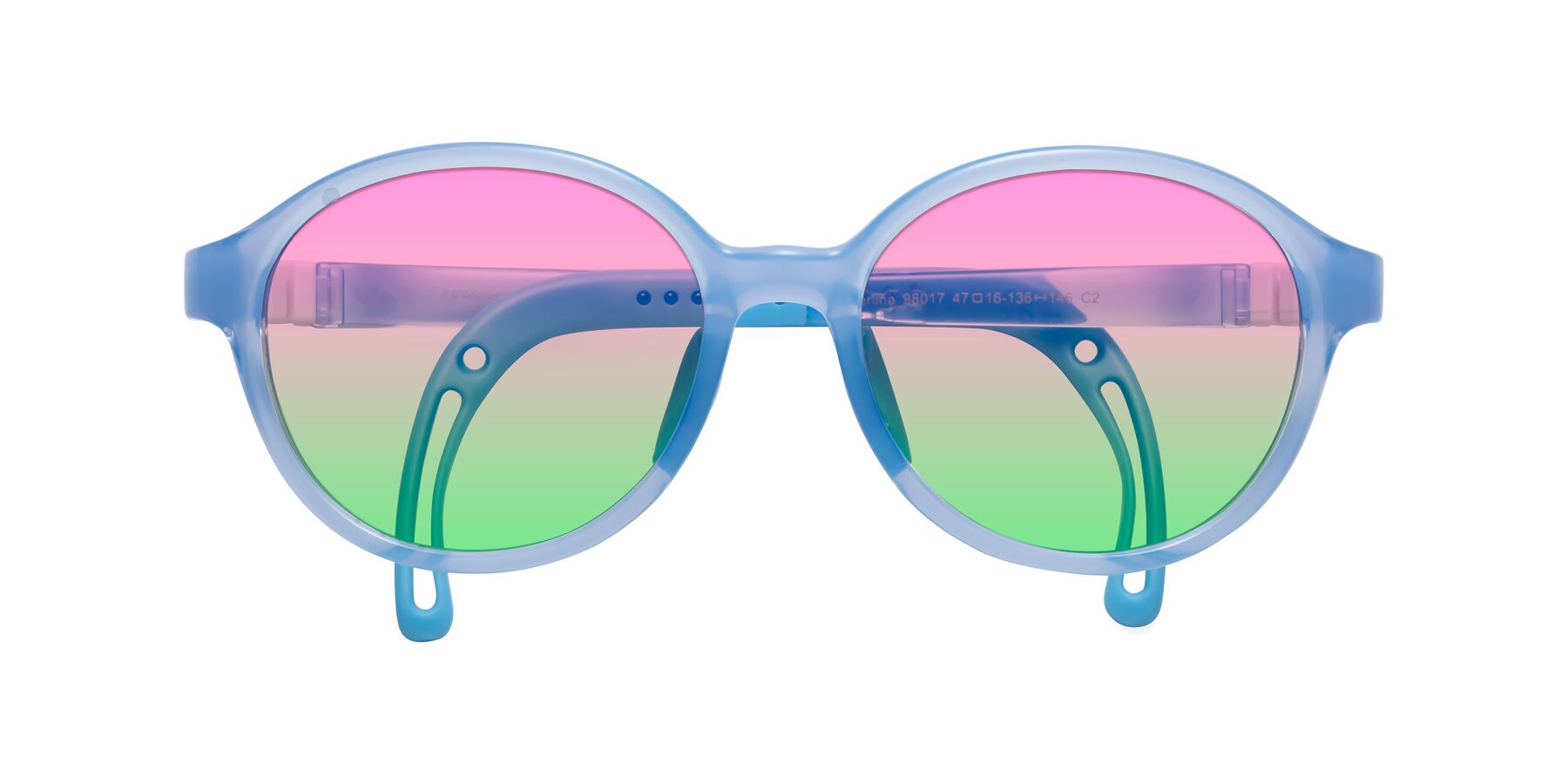 Folded Front of Zerlina in Pilot Blue with Pink / Green Gradient Lenses