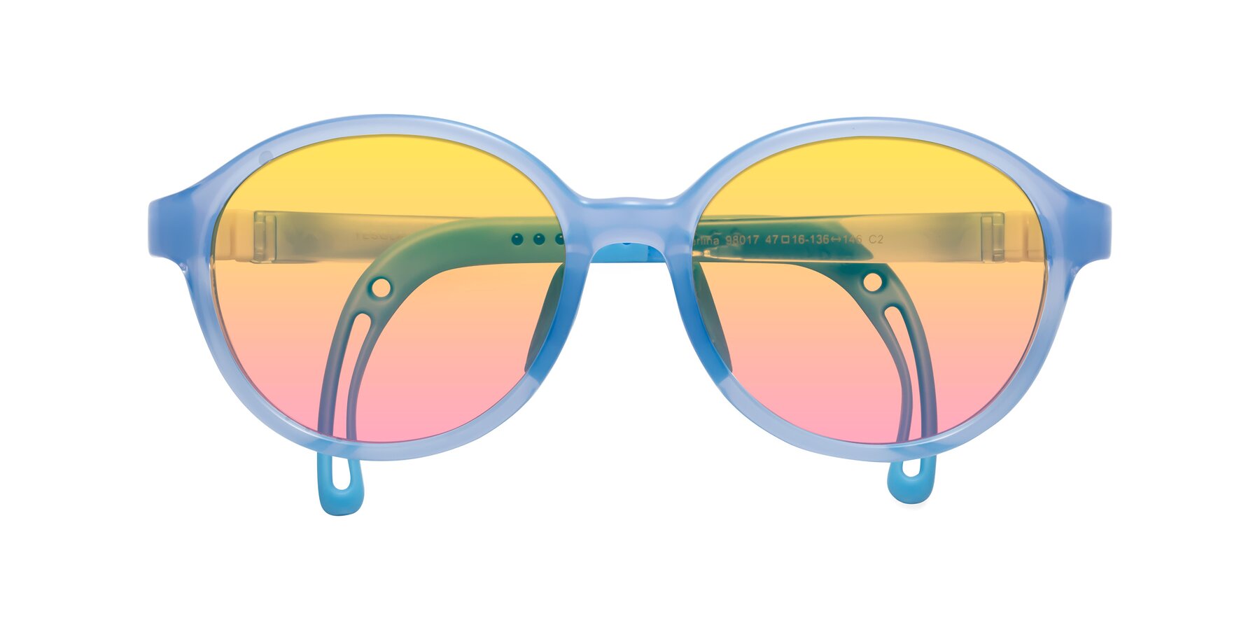 Folded Front of Zerlina in Pilot Blue with Yellow / Pink Gradient Lenses