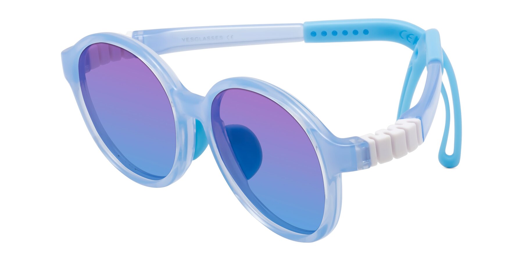 Angle of Zerlina in Pilot Blue with Purple / Blue Gradient Lenses