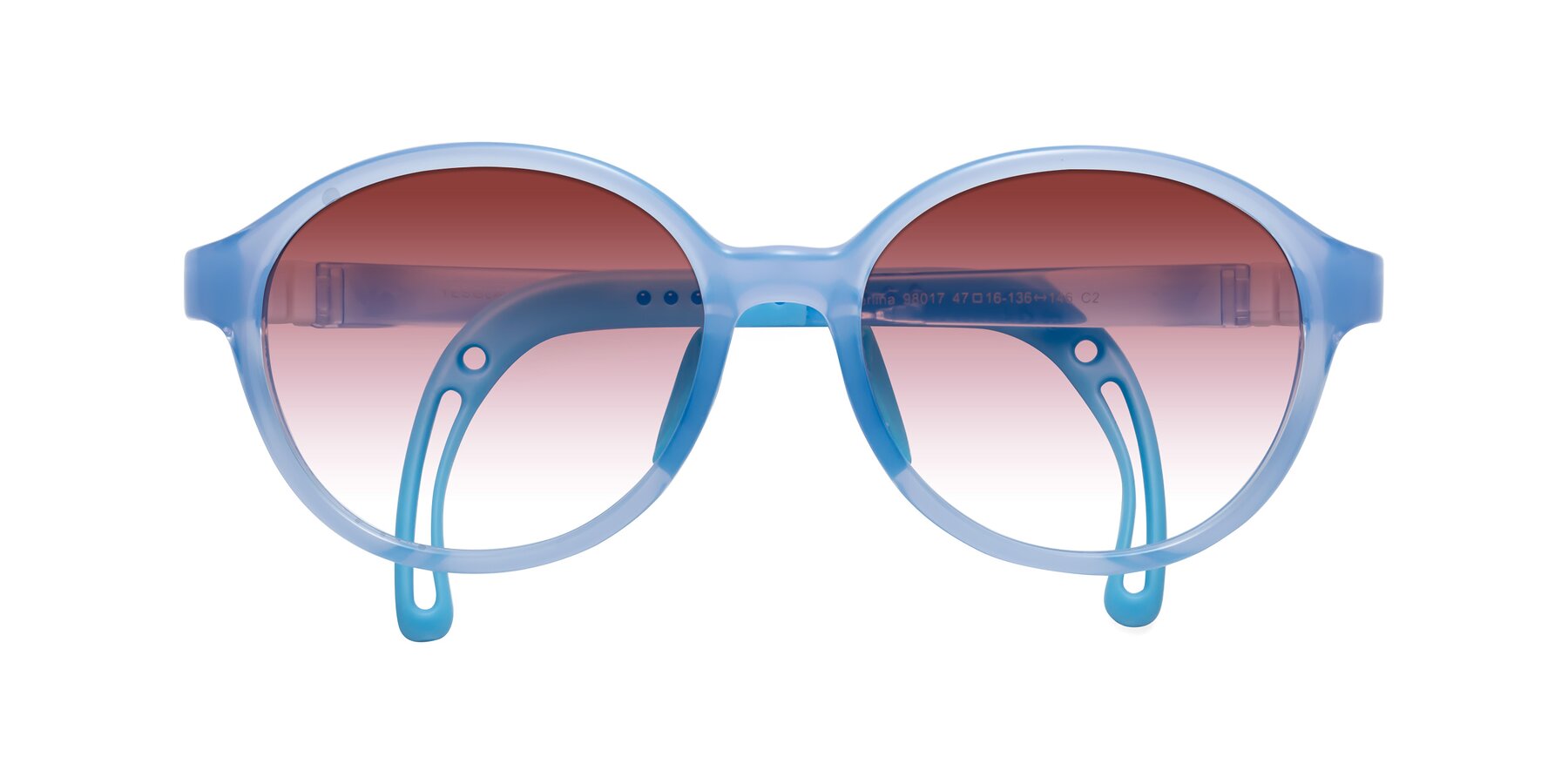 Folded Front of Zerlina in Pilot Blue with Garnet Gradient Lenses