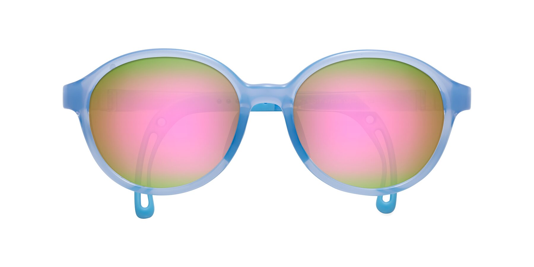 Folded Front of Zerlina in Pilot Blue with Pink Mirrored Lenses