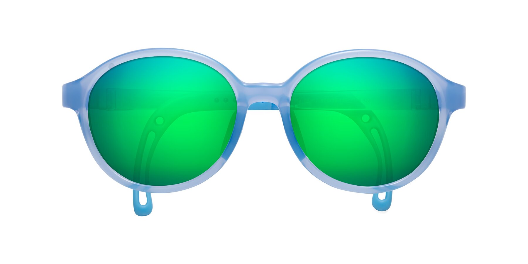 Folded Front of Zerlina in Pilot Blue with Green Mirrored Lenses