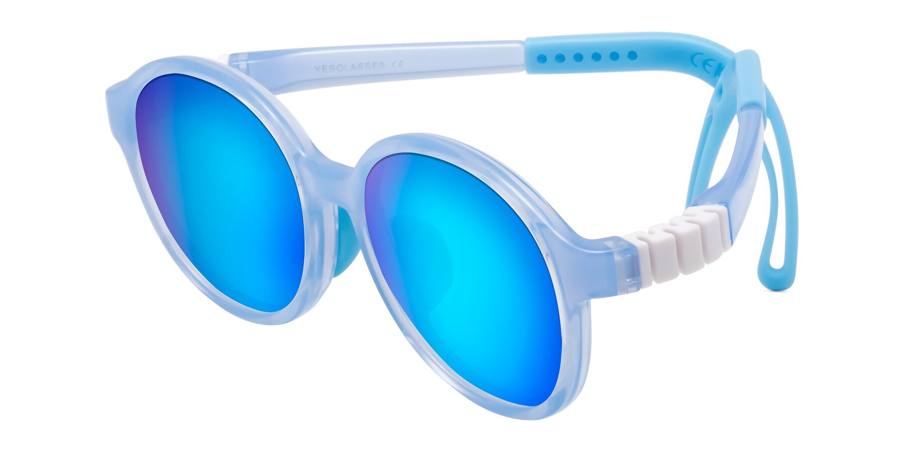 Angle of Zerlina in Pilot Blue with Blue Mirrored Lenses