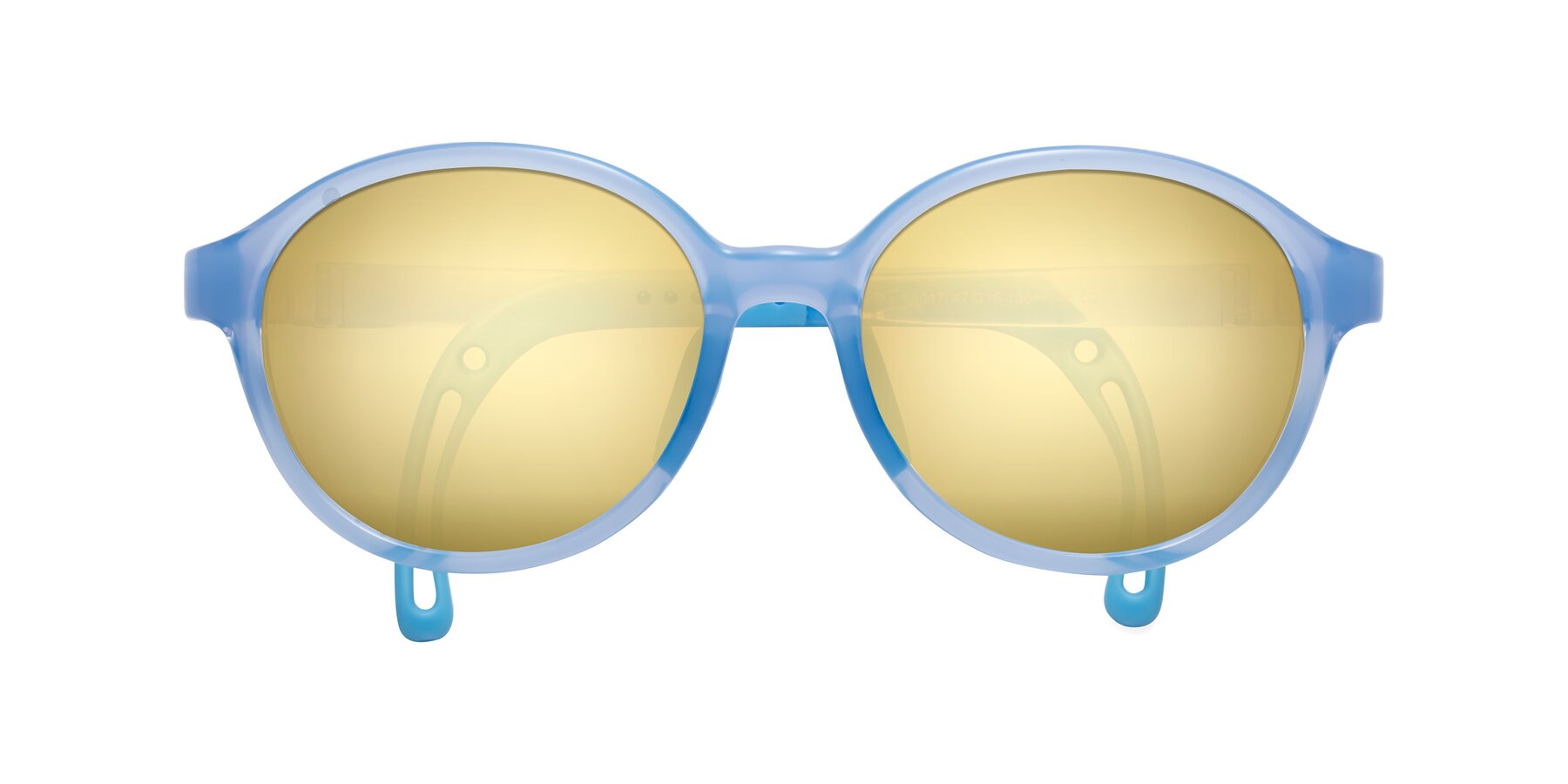 Folded Front of Zerlina in Pilot Blue with Gold Mirrored Lenses