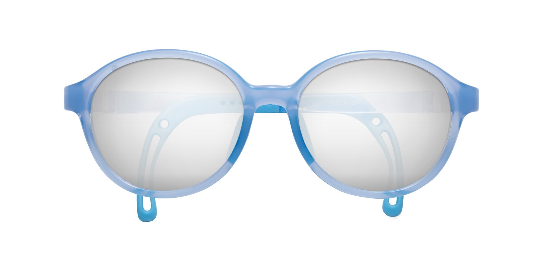 Folded Front of Zerlina in Pilot Blue with Silver Mirrored Lenses