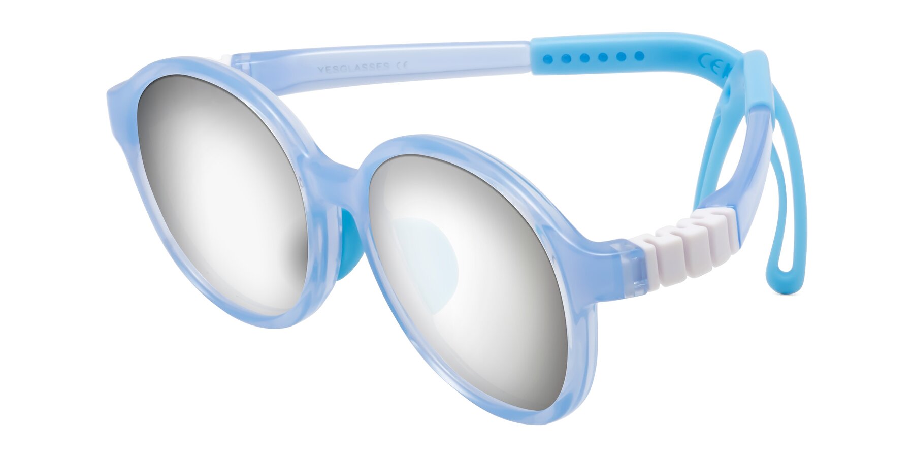 Angle of Zerlina in Pilot Blue with Silver Mirrored Lenses