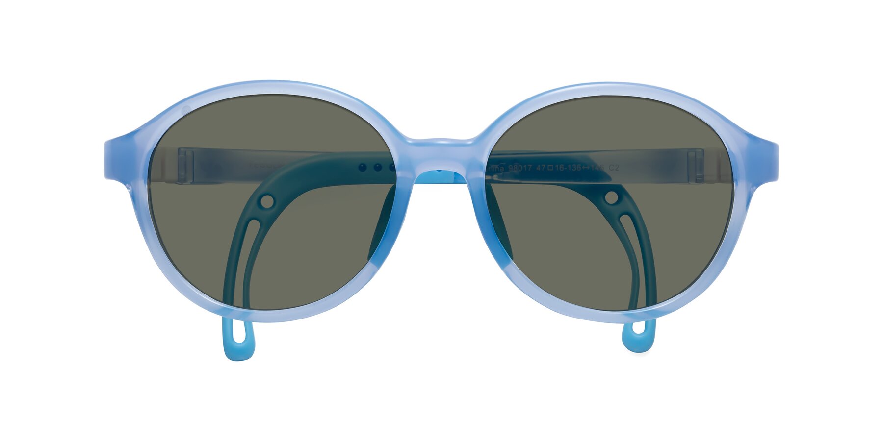 Folded Front of Zerlina in Pilot Blue with Gray Polarized Lenses