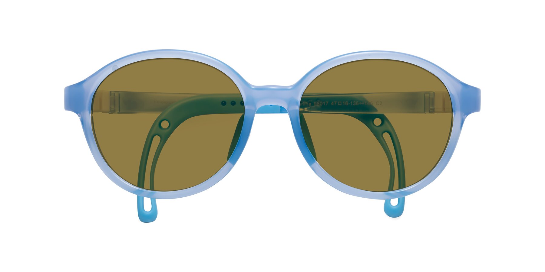 Folded Front of Zerlina in Pilot Blue with Brown Polarized Lenses