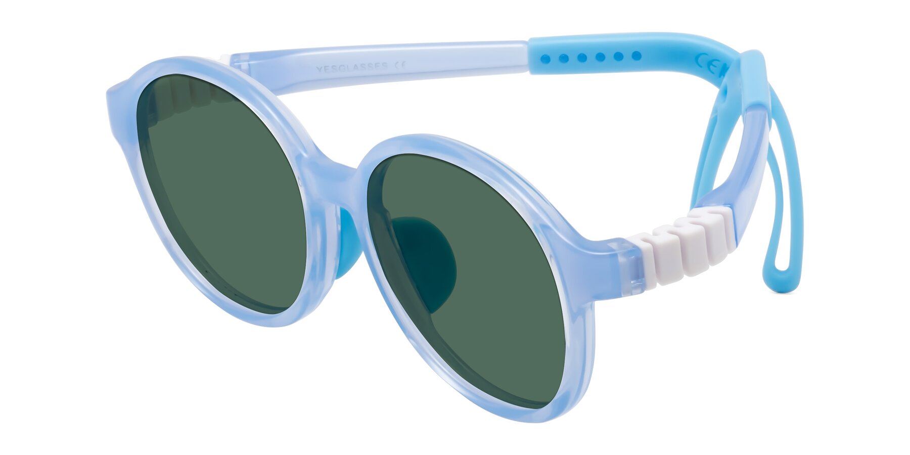 Angle of Zerlina in Pilot Blue with Green Polarized Lenses