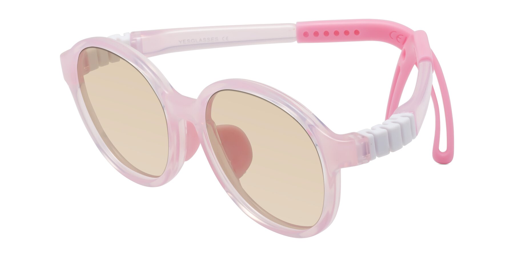 Angle of Zerlina in Artist Pink with Light Brown Tinted Lenses