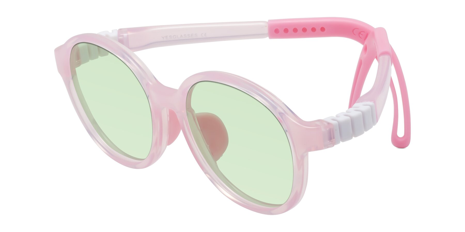 Angle of Zerlina in Artist Pink with Light Green Tinted Lenses