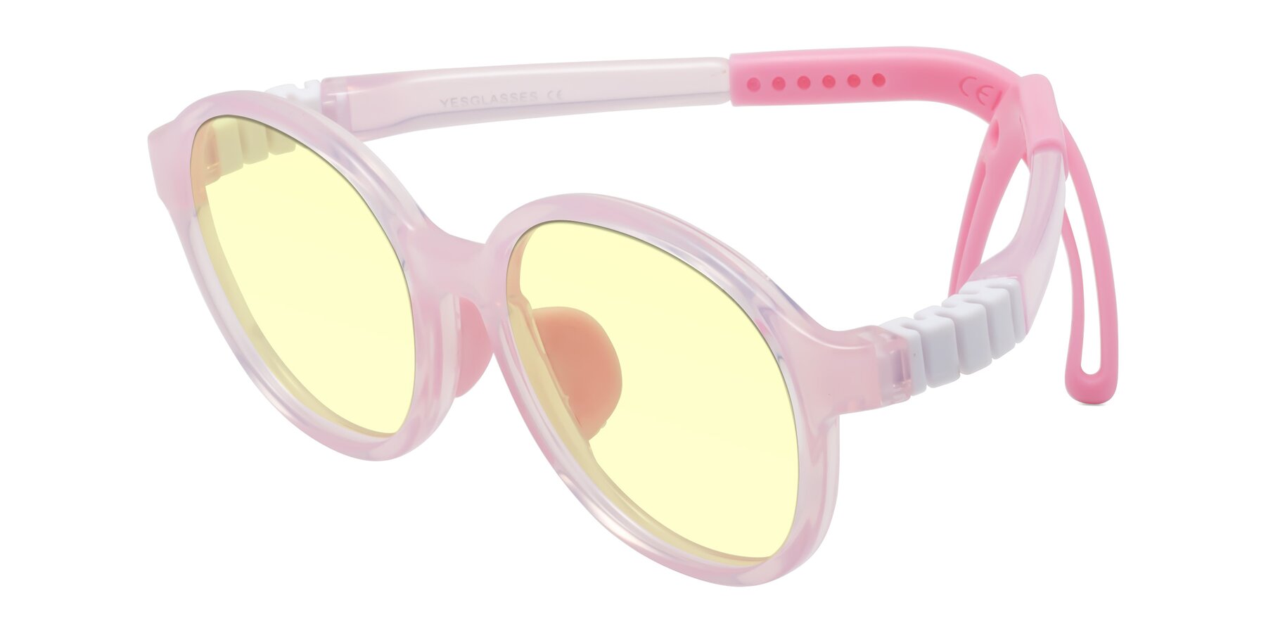 Angle of Zerlina in Artist Pink with Light Yellow Tinted Lenses