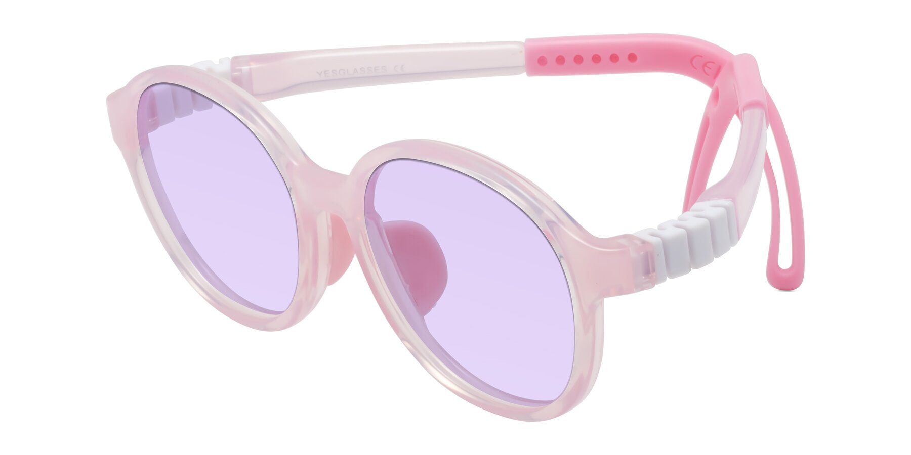 Angle of Zerlina in Artist Pink with Light Purple Tinted Lenses