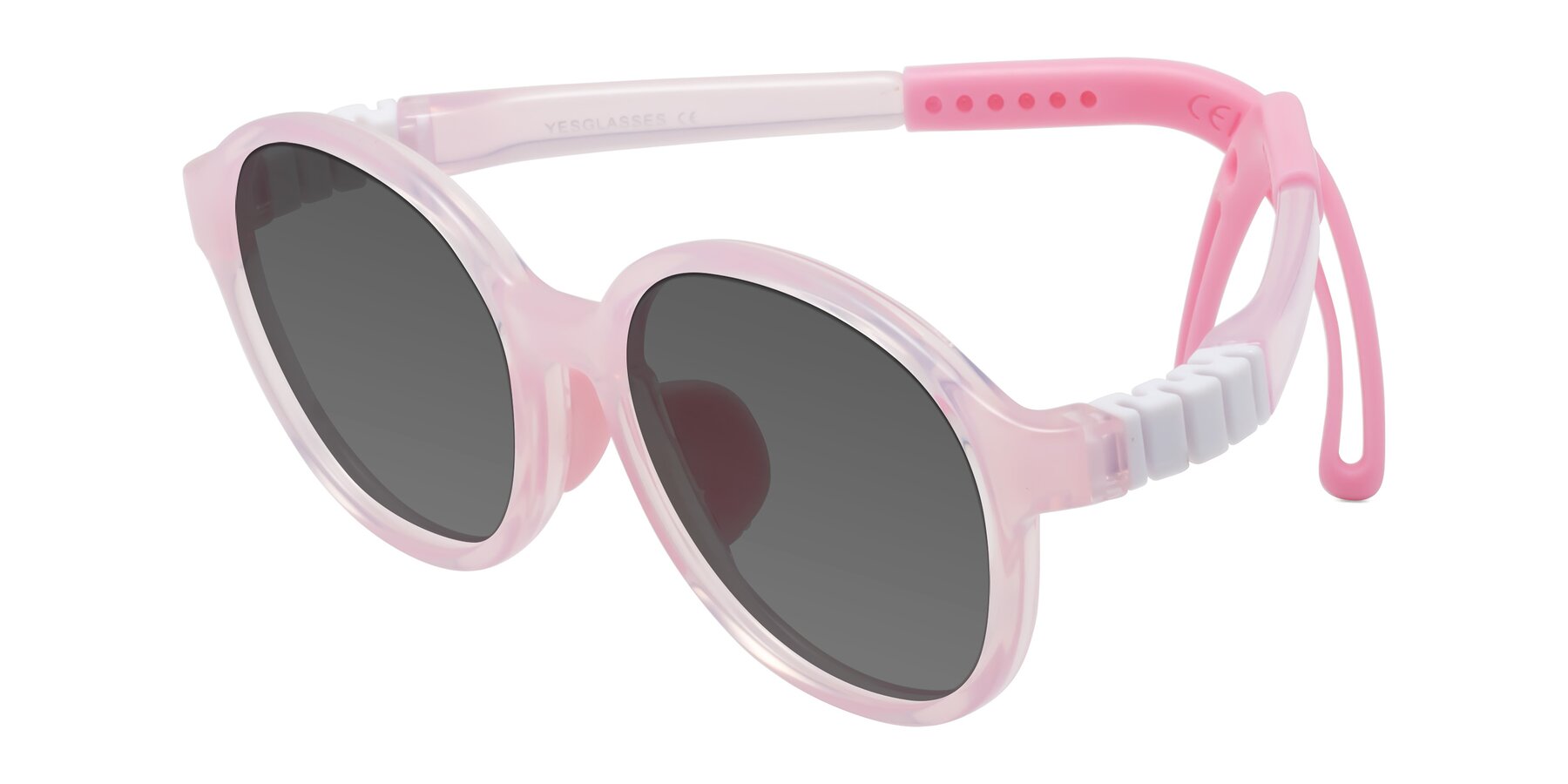 Angle of Zerlina in Artist Pink with Medium Gray Tinted Lenses