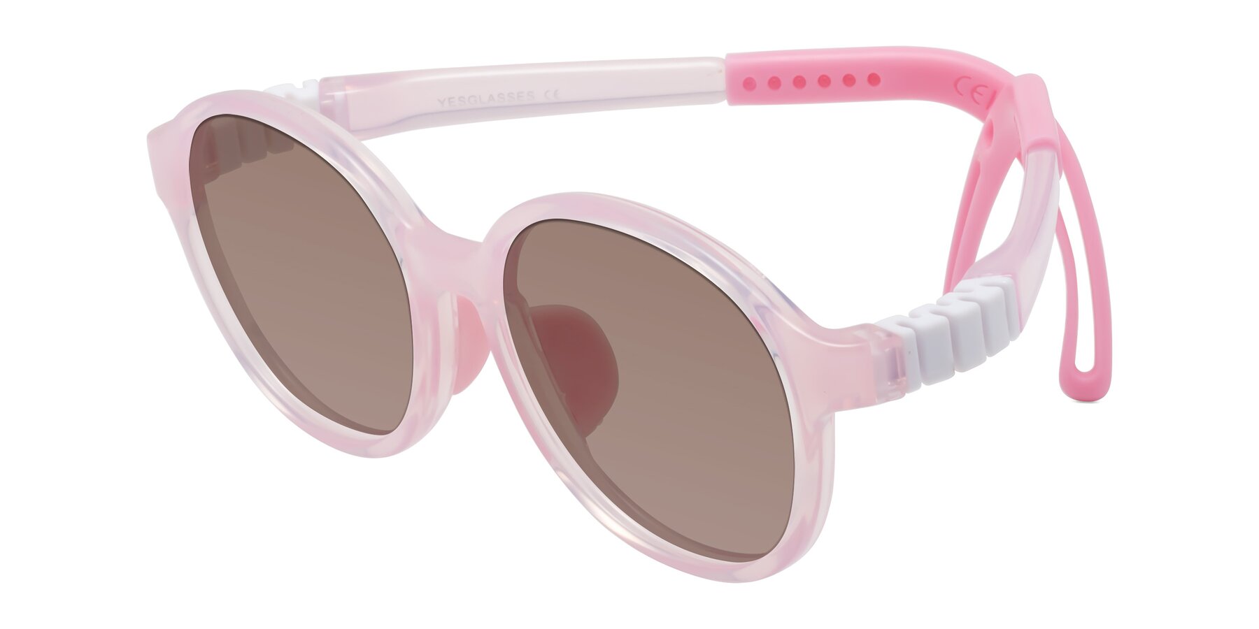 Angle of Zerlina in Artist Pink with Medium Brown Tinted Lenses