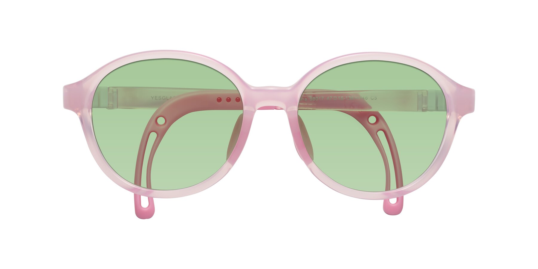 Folded Front of Zerlina in Artist Pink with Medium Green Tinted Lenses