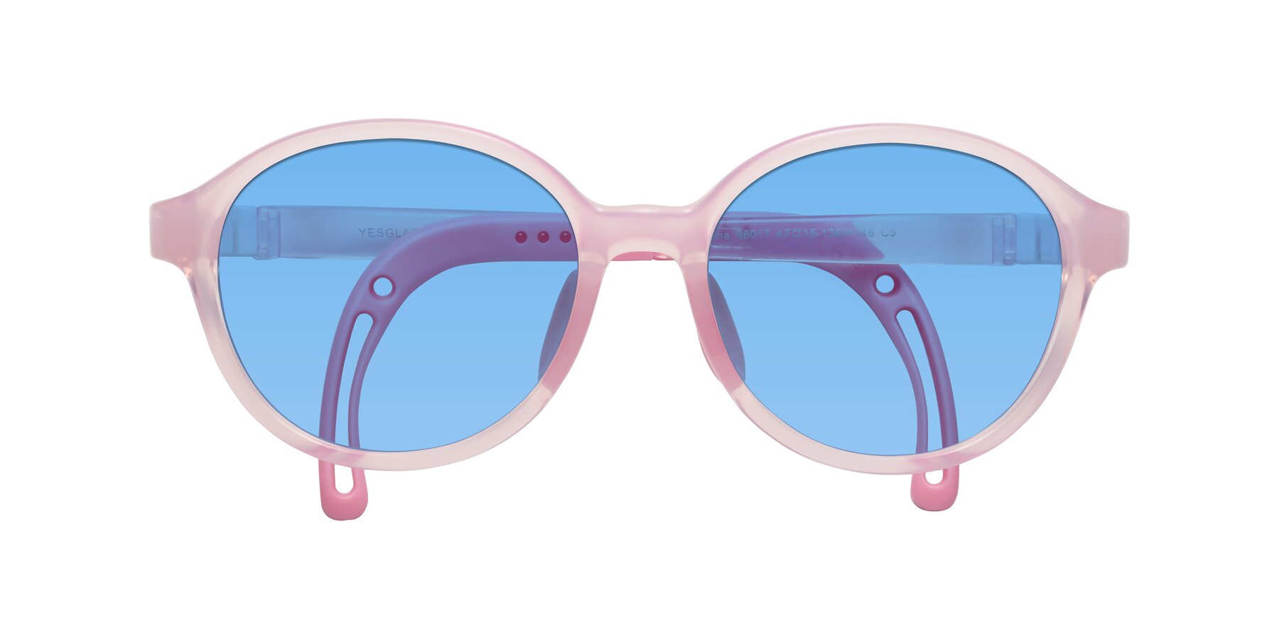 Folded Front of Zerlina in Artist Pink with Medium Blue Tinted Lenses