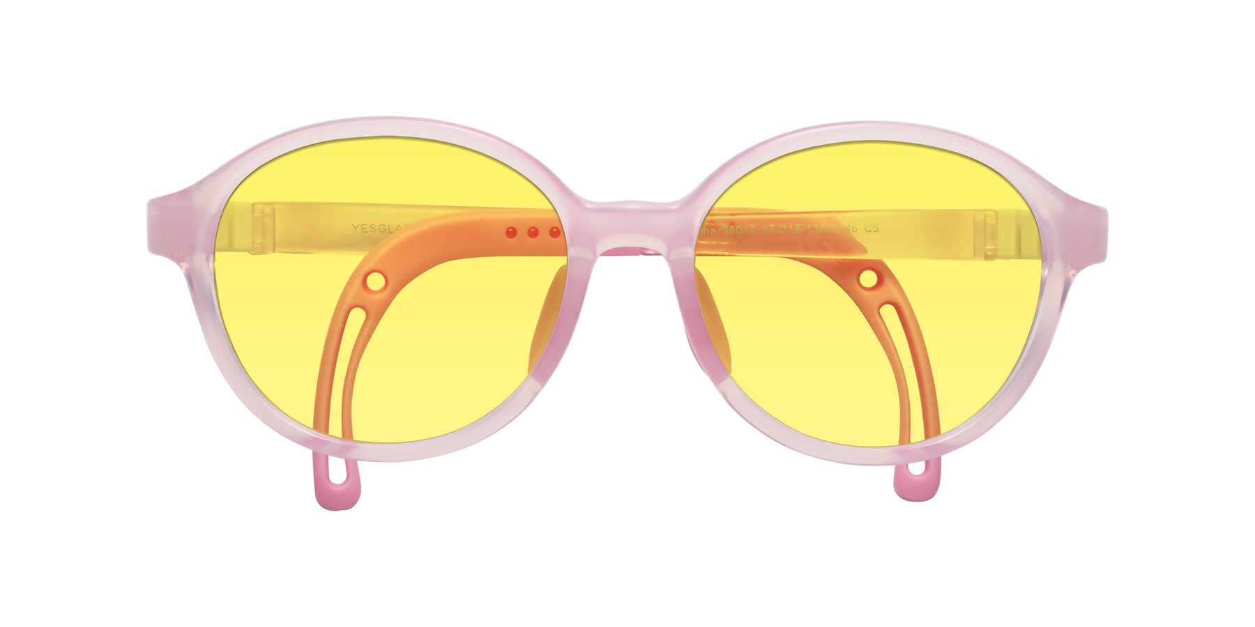 Folded Front of Zerlina in Artist Pink with Medium Yellow Tinted Lenses