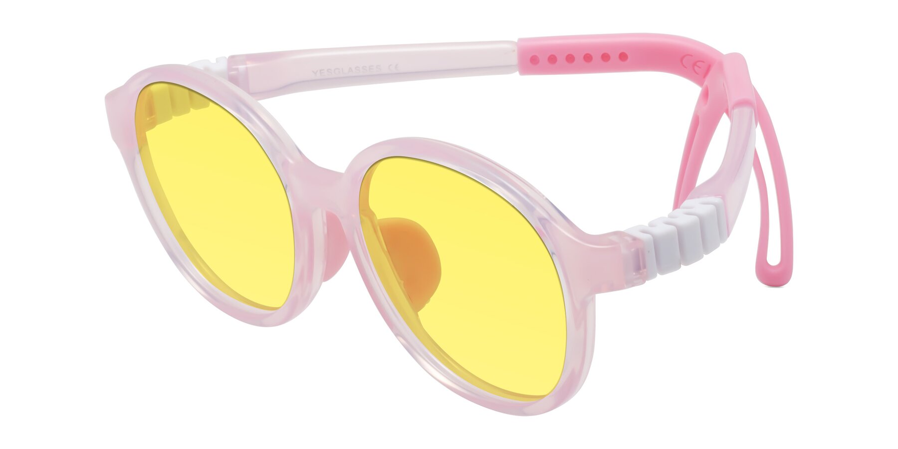 Angle of Zerlina in Artist Pink with Medium Yellow Tinted Lenses