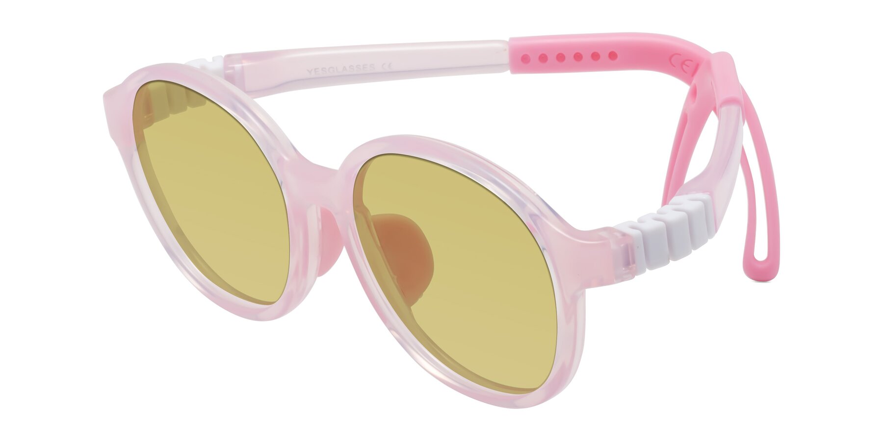 Angle of Zerlina in Artist Pink with Medium Champagne Tinted Lenses