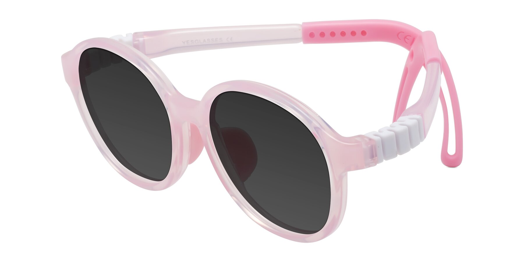 Angle of Zerlina in Artist Pink with Gray Tinted Lenses