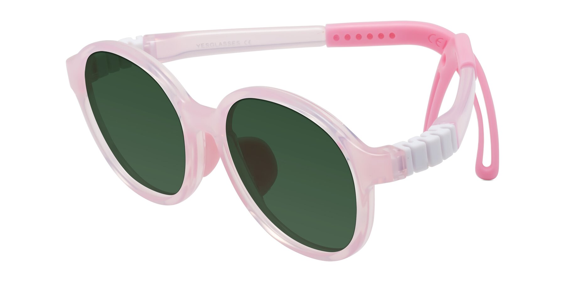 Angle of Zerlina in Artist Pink with Green Tinted Lenses