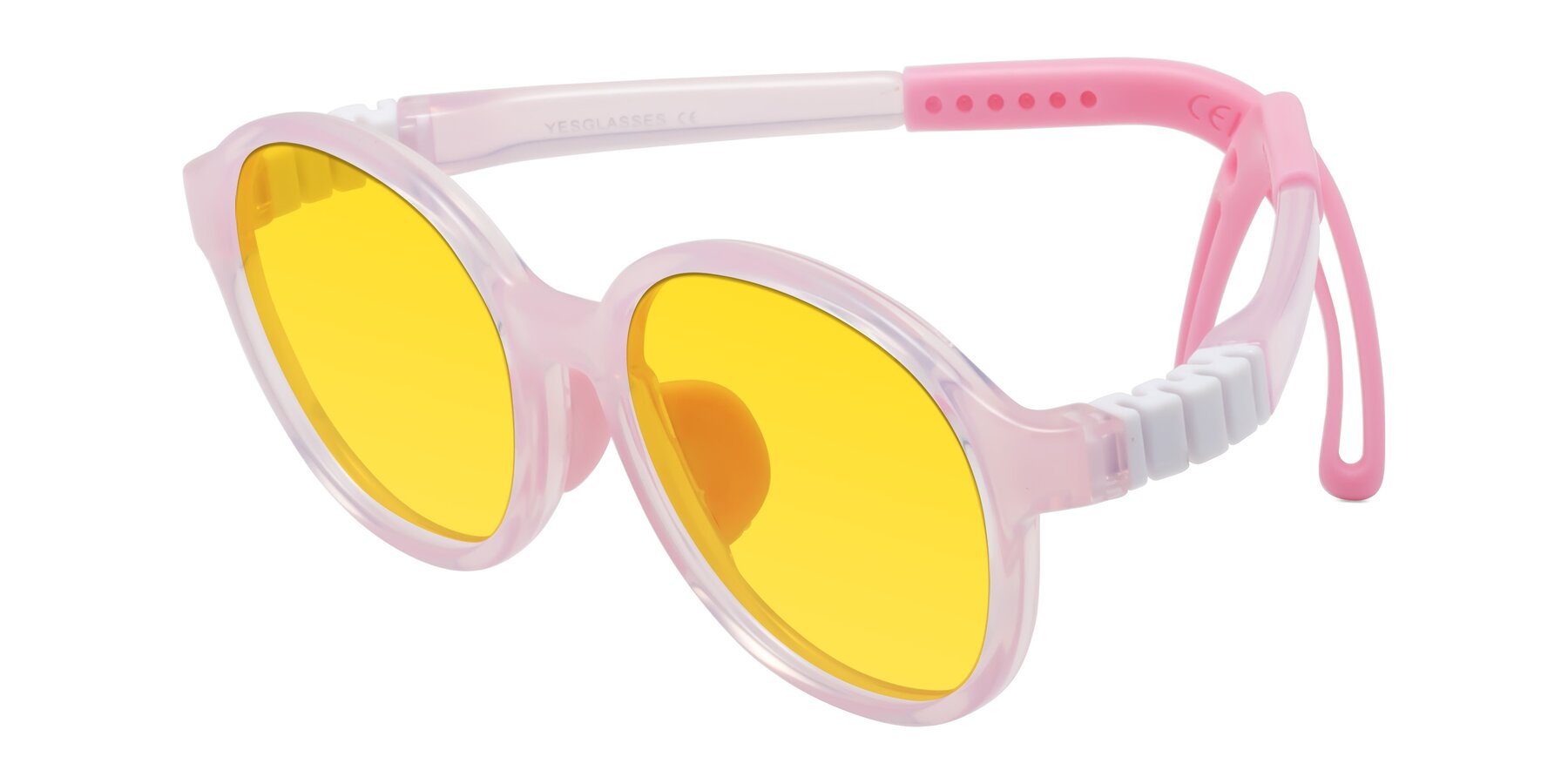 Angle of Zerlina in Artist Pink with Yellow Tinted Lenses