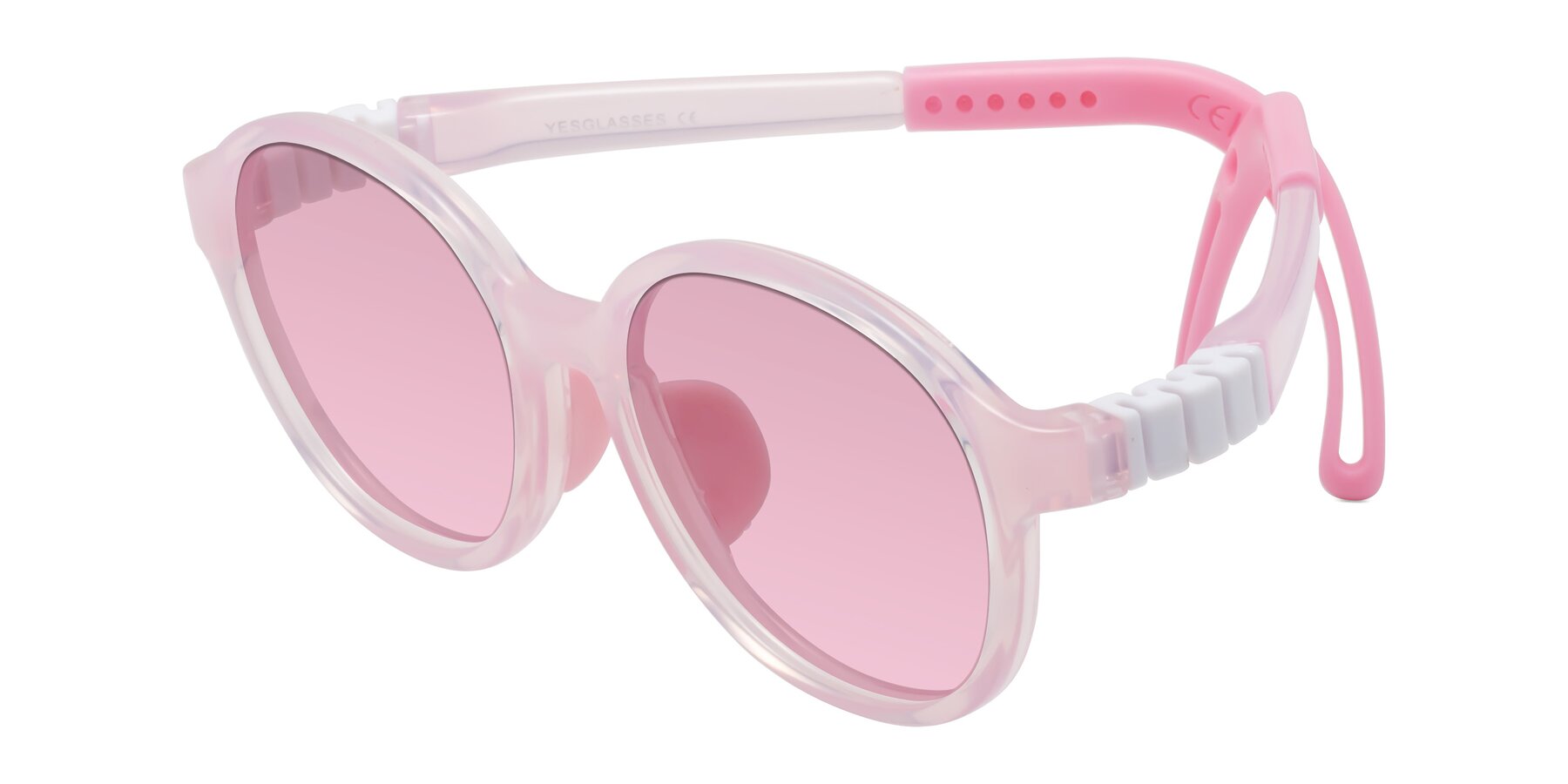 Angle of Zerlina in Artist Pink with Light Wine Tinted Lenses