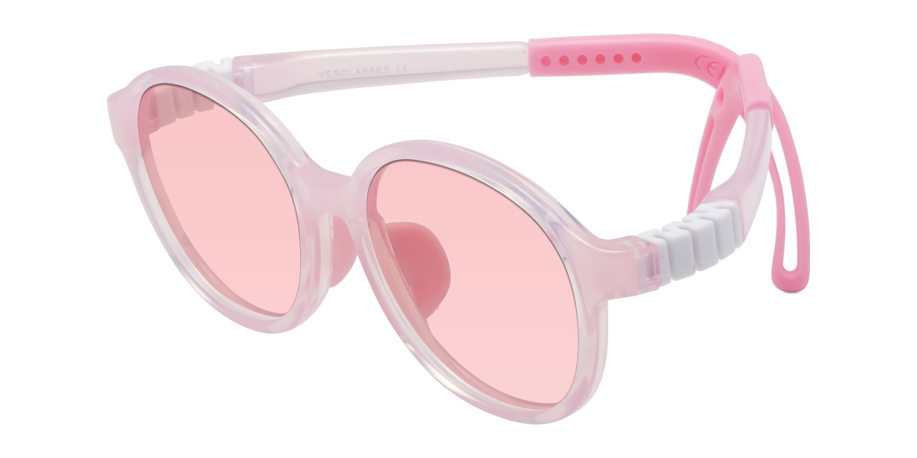 Angle of Zerlina in Artist Pink with Light Garnet Tinted Lenses