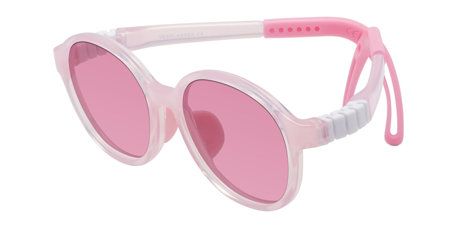 Angle of Zerlina in Artist Pink with Medium Wine Tinted Lenses