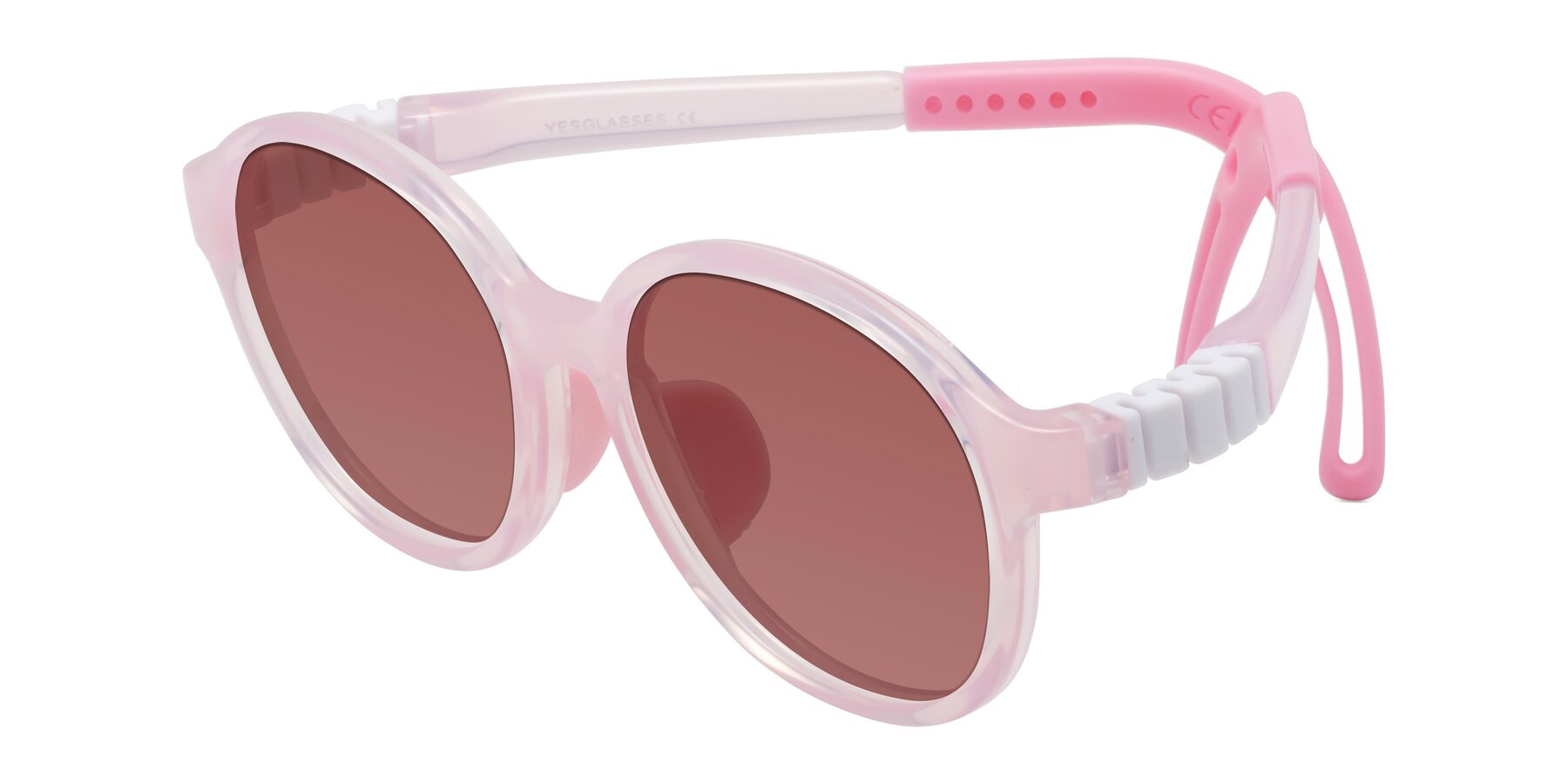 Angle of Zerlina in Artist Pink with Garnet Tinted Lenses