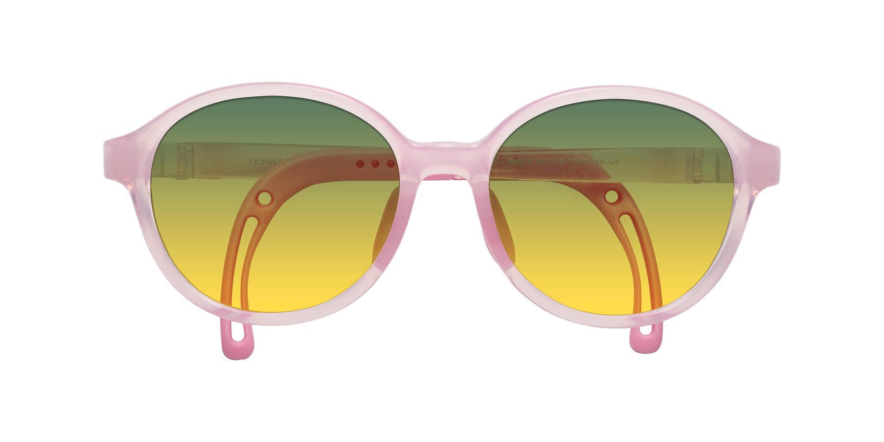 Folded Front of Zerlina in Artist Pink with Green / Yellow Gradient Lenses