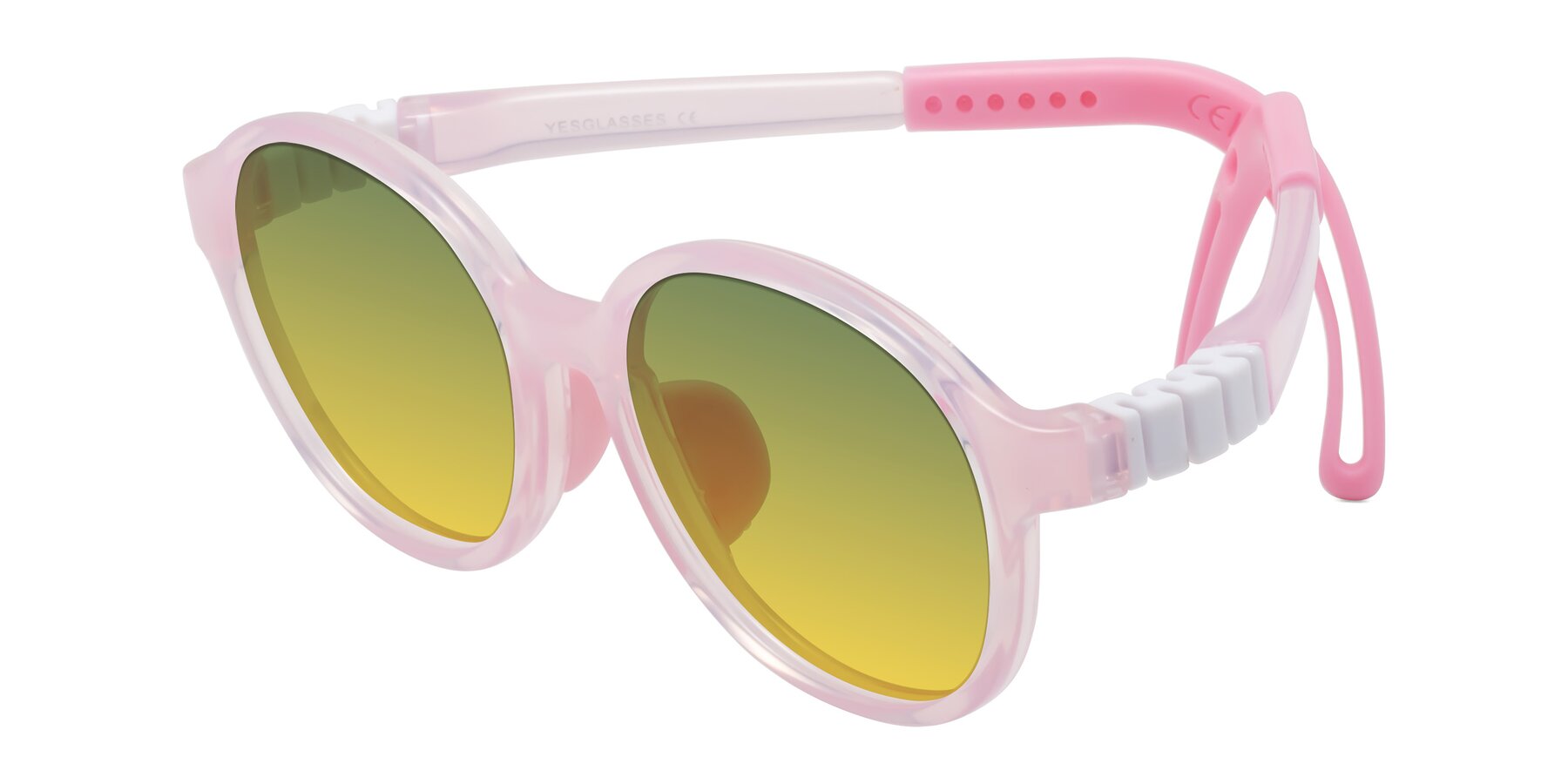 Angle of Zerlina in Artist Pink with Green / Yellow Gradient Lenses