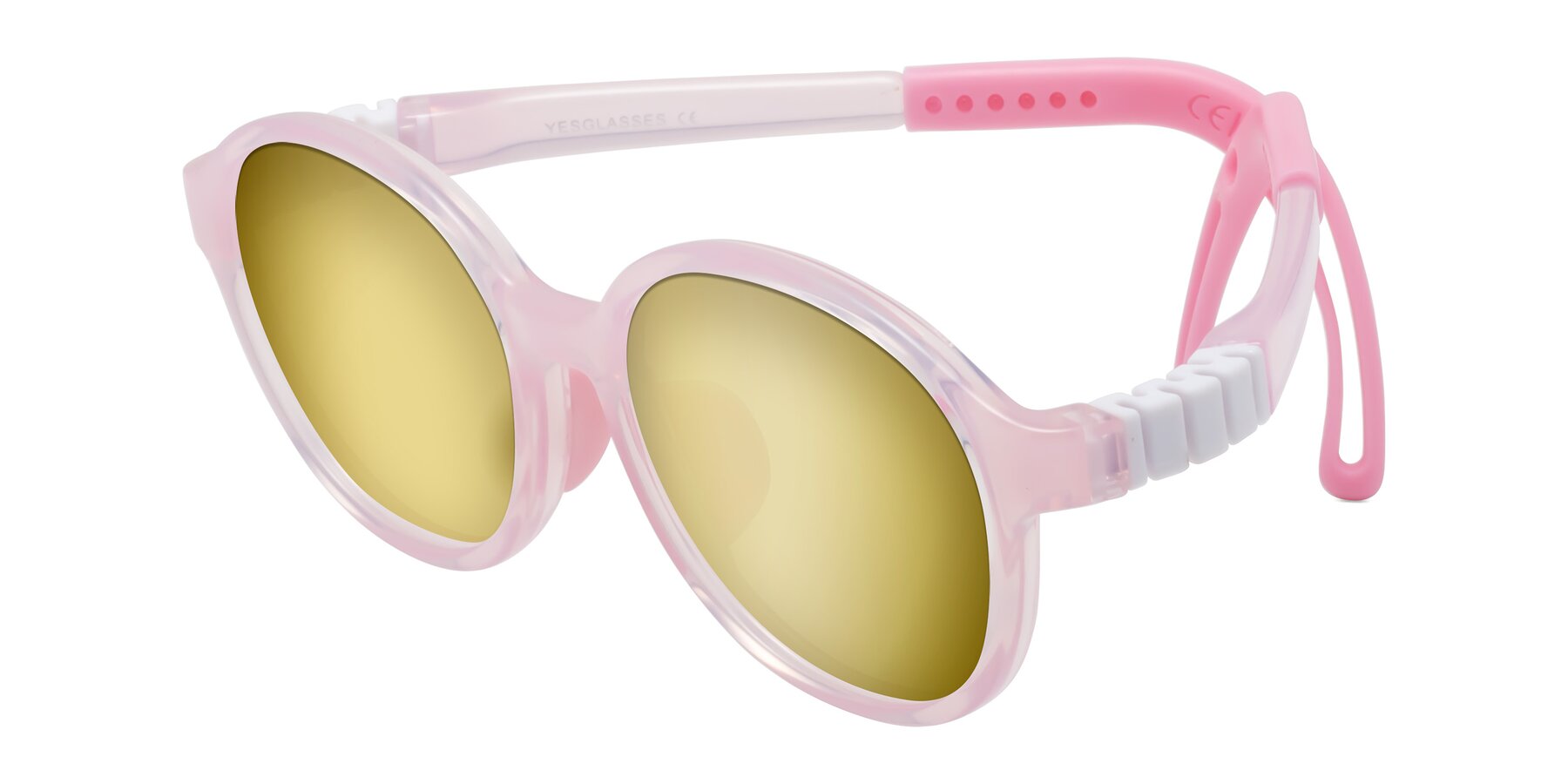 Angle of Zerlina in Artist Pink with Gold Mirrored Lenses