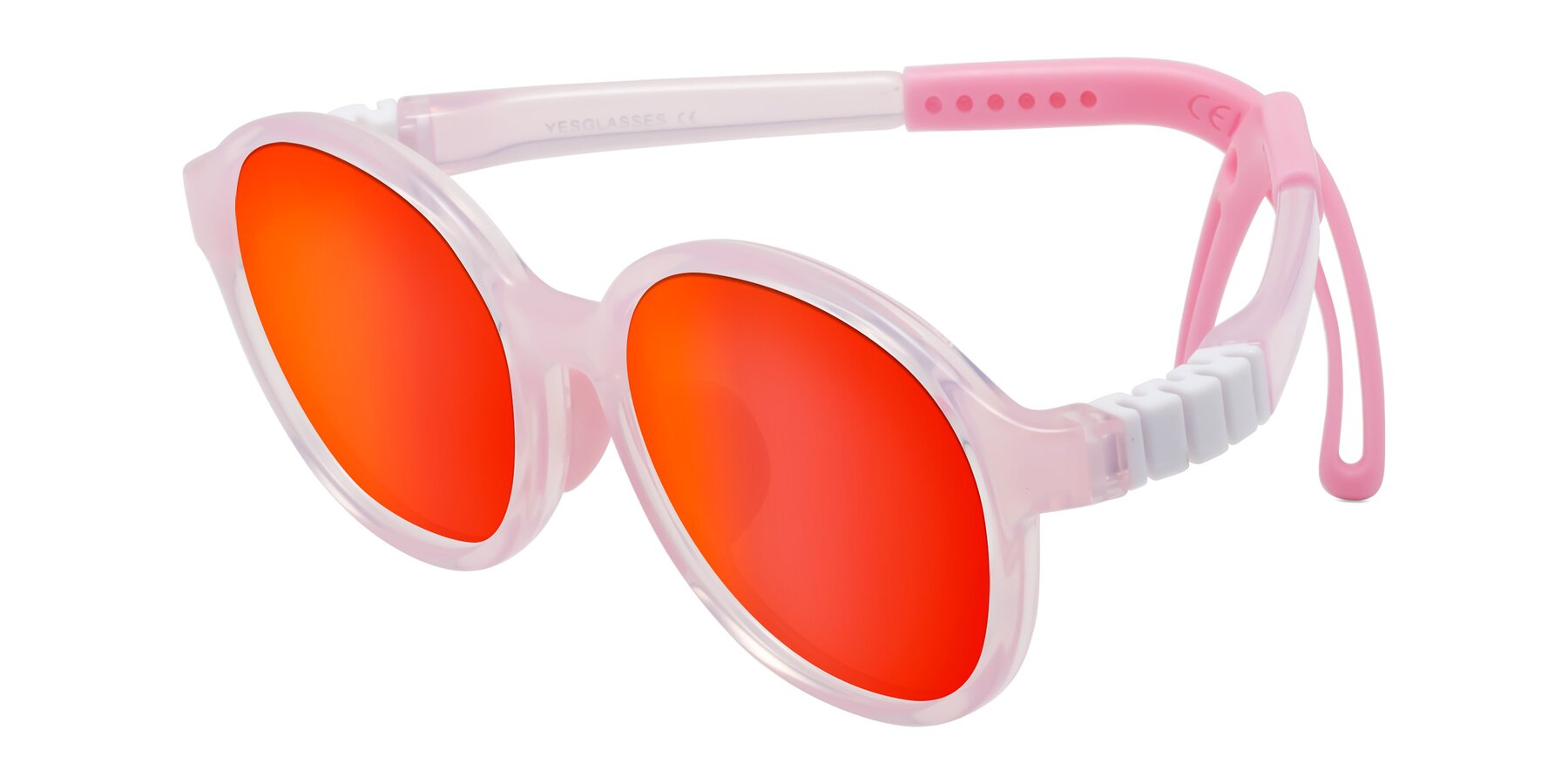 Angle of Zerlina in Artist Pink with Red Gold Mirrored Lenses