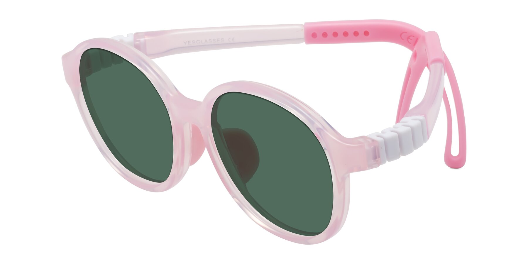 Angle of Zerlina in Artist Pink with Green Polarized Lenses