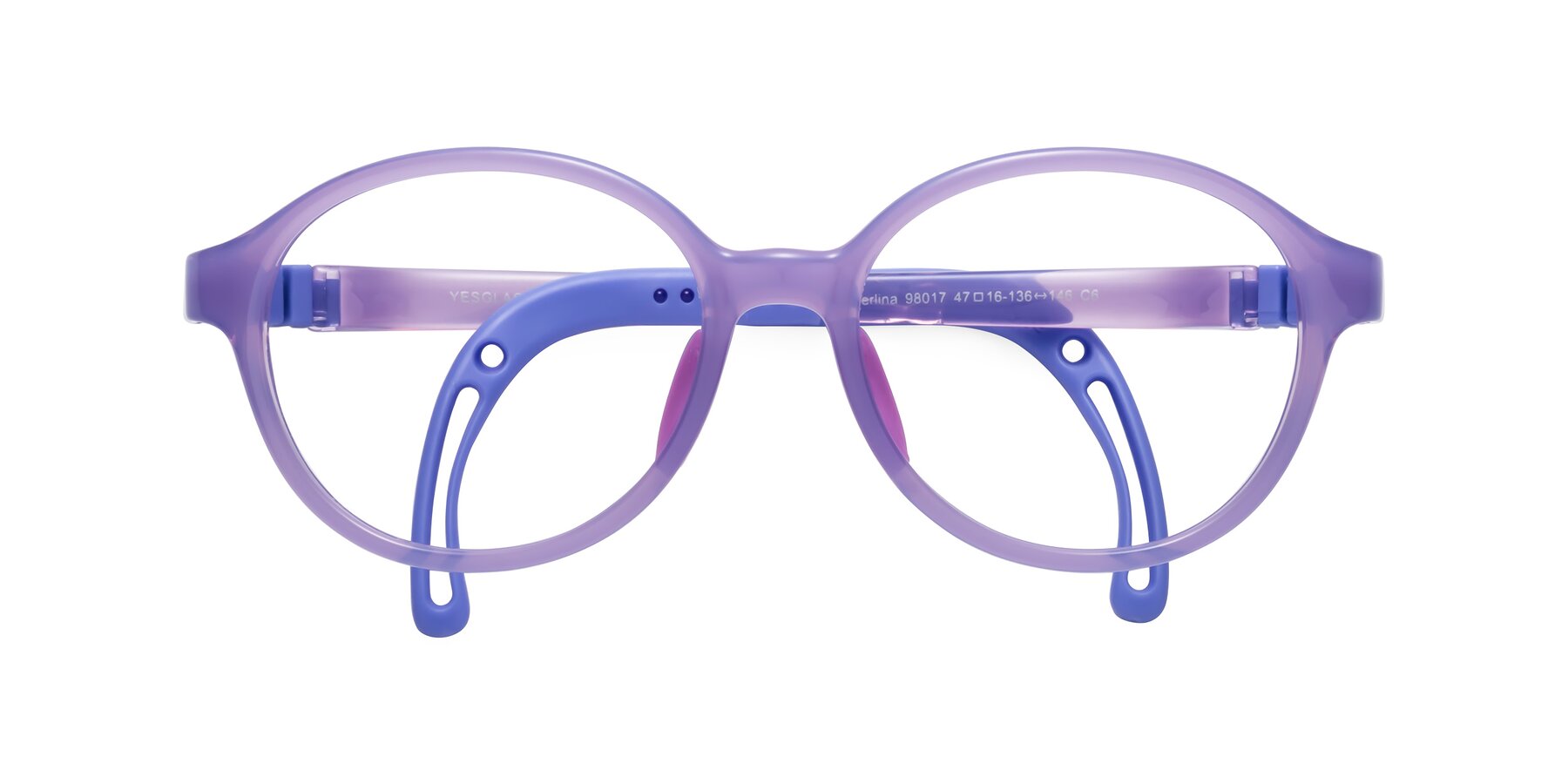 Folded Front of Zerlina in Magician Purple with Clear Blue Light Blocking Lenses