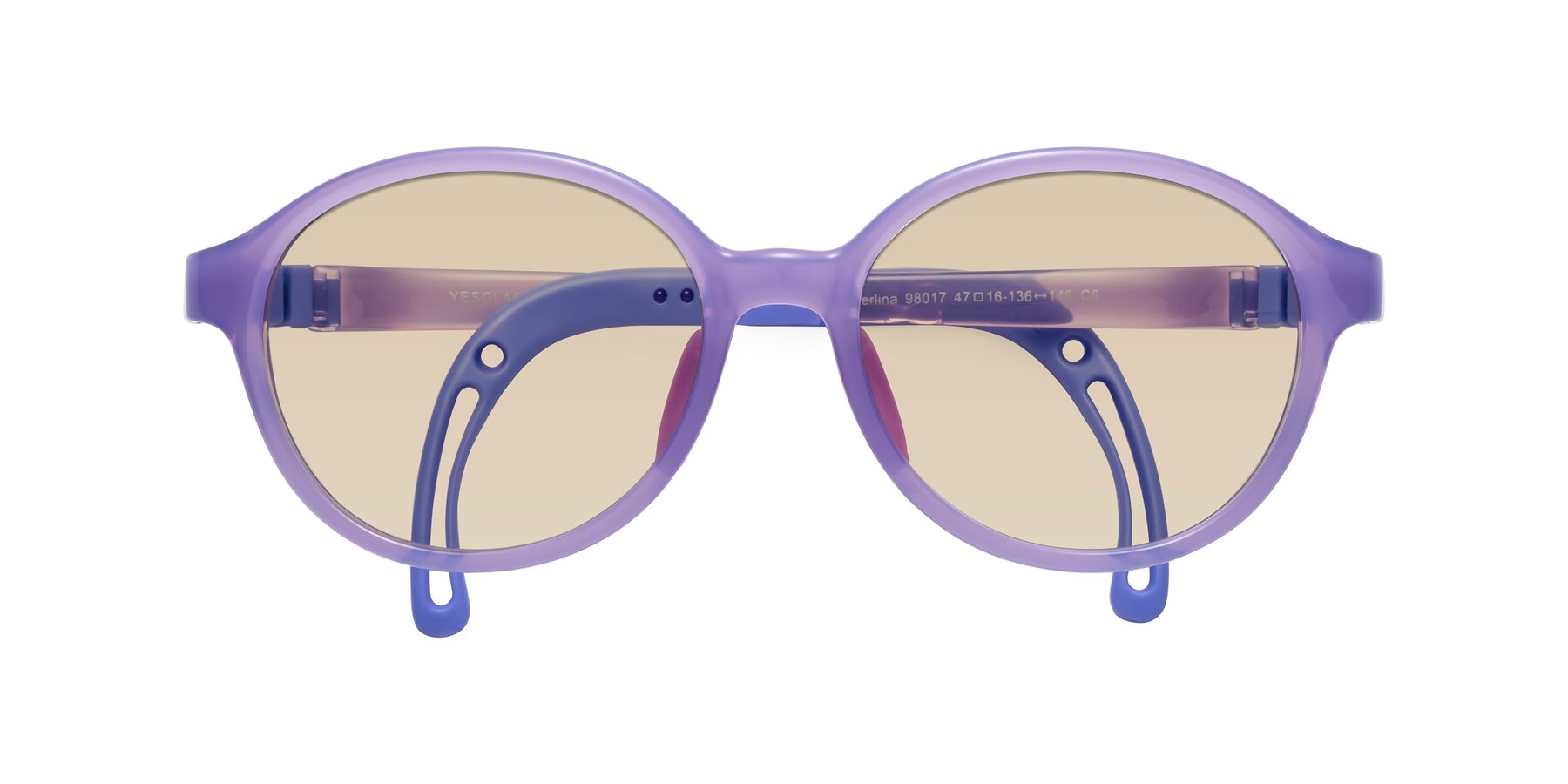 Folded Front of Zerlina in Magician Purple with Light Brown Tinted Lenses