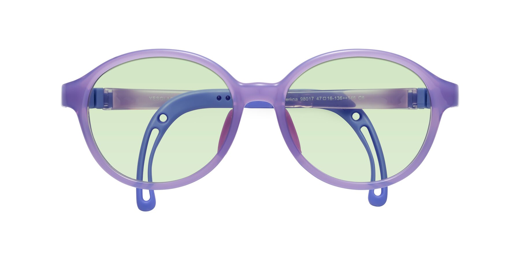 Folded Front of Zerlina in Magician Purple with Light Green Tinted Lenses