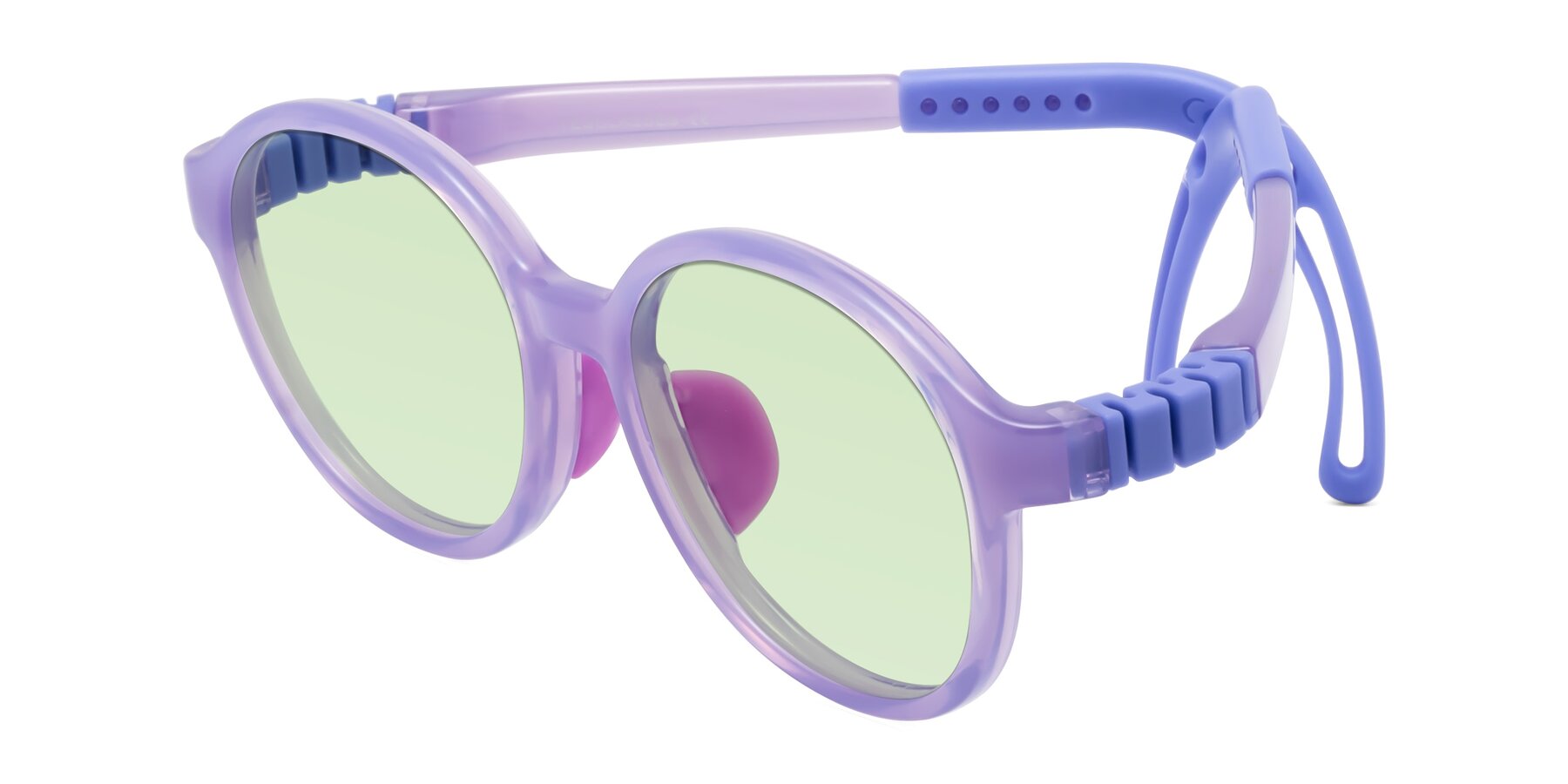 Angle of Zerlina in Magician Purple with Light Green Tinted Lenses