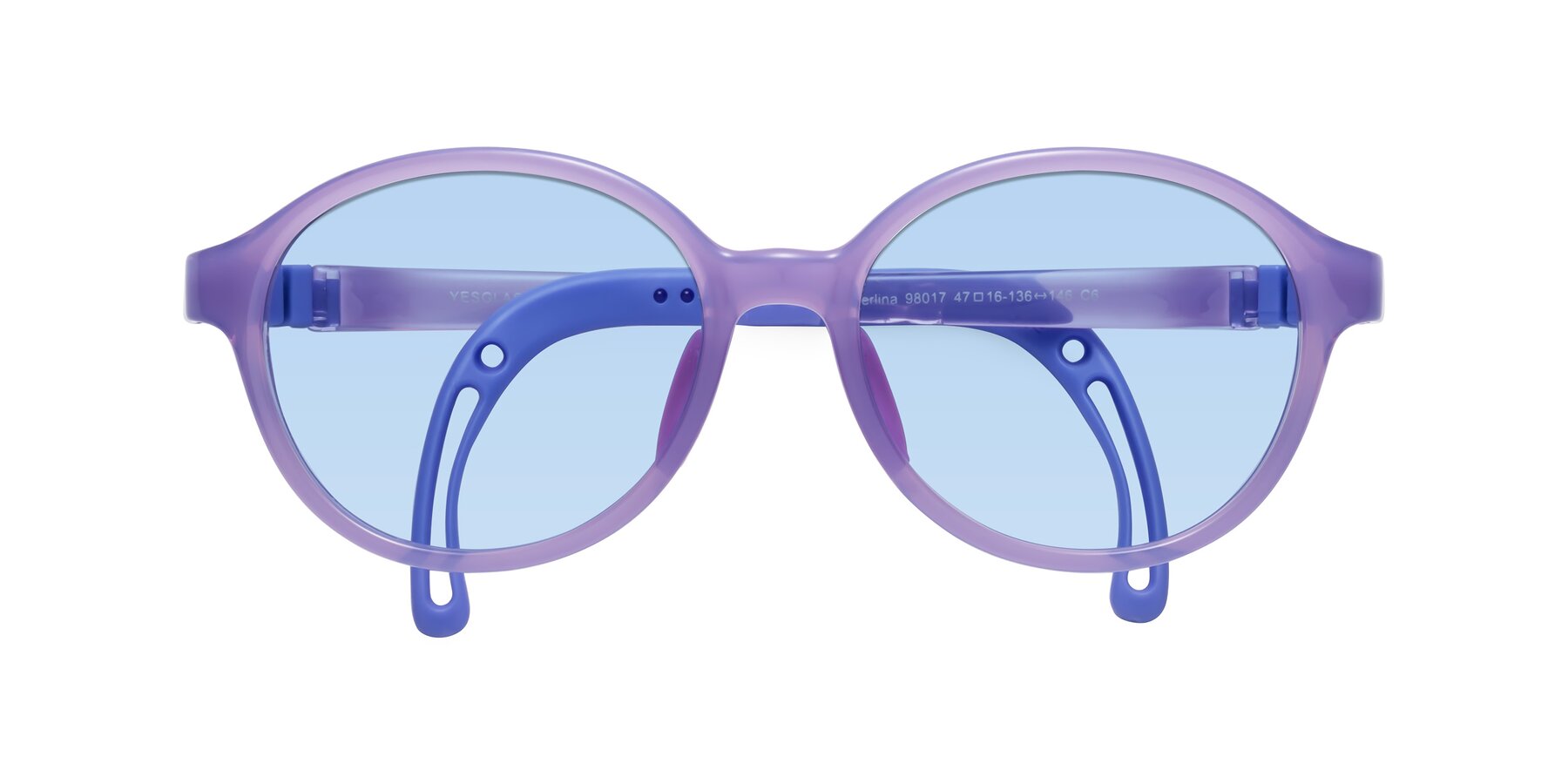 Folded Front of Zerlina in Magician Purple with Light Blue Tinted Lenses