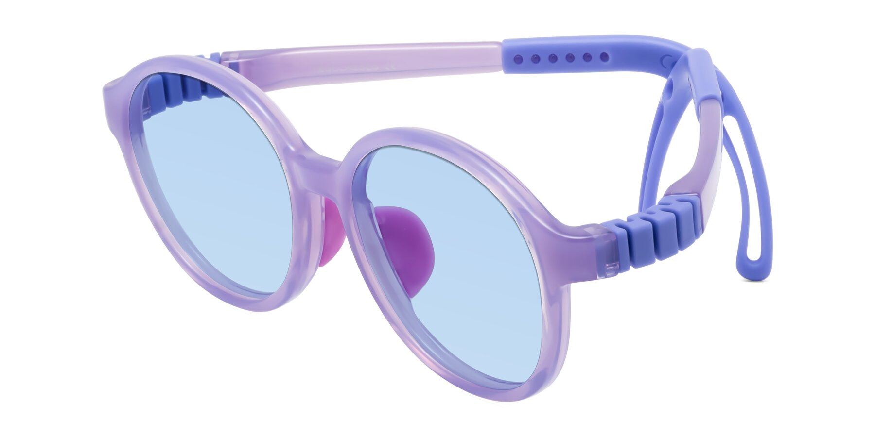 Angle of Zerlina in Magician Purple with Light Blue Tinted Lenses