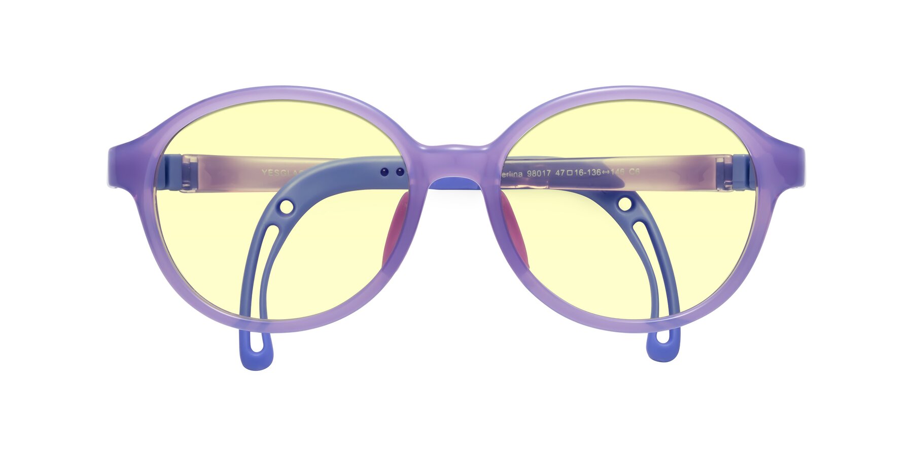 Folded Front of Zerlina in Magician Purple with Light Yellow Tinted Lenses