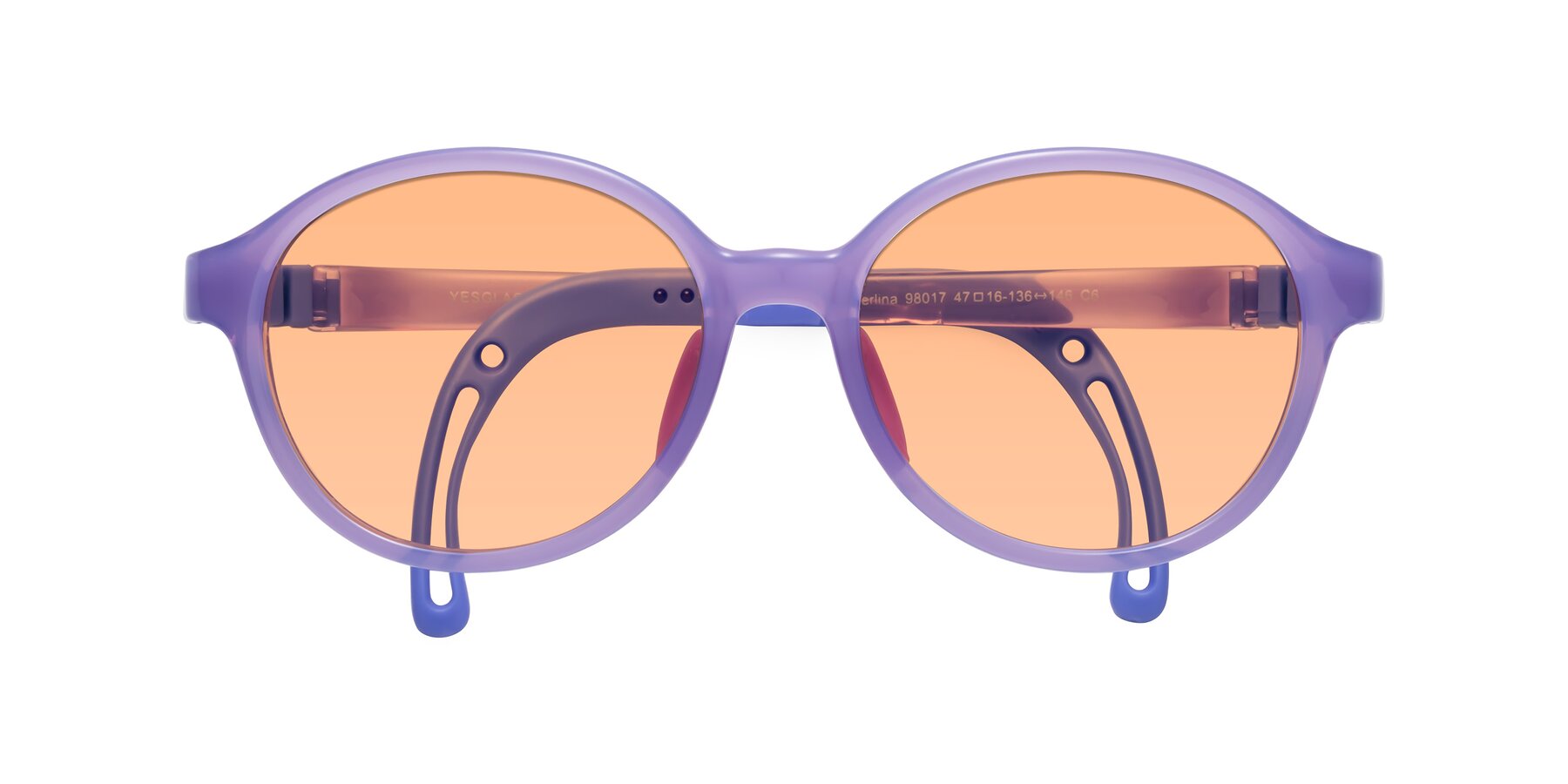 Folded Front of Zerlina in Magician Purple with Light Orange Tinted Lenses